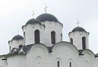 Exterior picture of the domes of Saint Nicholas Cathedral in Novgorod