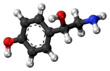 Ball-and-stick model of the octopamine molecule