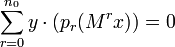 \sum_{r=0}^{n_0} y \cdot (p_r (M^r x)) = 0