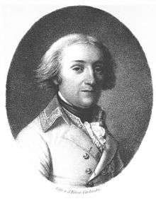 Portrait of a man with light hair, a fair complexion and a slight smile. He wears a white jacket typical of the Austrian general officer; the collar is decorated with brocade.