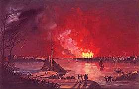 View of the Great Fire in New York, December 16–17, 1835, as seen from Williamsburg, Nicolino Calyo