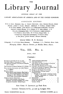 The first page of Library Journal for Volume 3, No. 2, 1878.