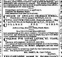 Earliest newspaper advertisement mentioning Jeffrey Steet being for a college for girls