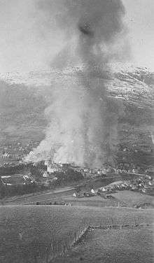 Fire in Voss after April 1940 bombing.