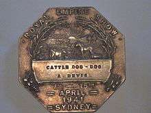 Royal Easter Show Medal "Cattle Dog" awarded to A. Bevis, 1941