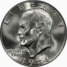One side of a coin, depicting the bust of a man