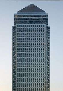 Picture of One Canada Square set against a clear blue sky.