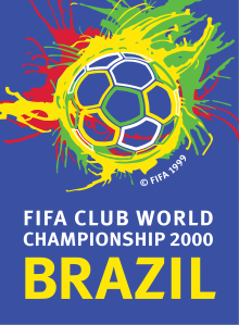 Poster depicting a multicolored ball in a blue background. The lower half contains writing in a heavily stylised font: "FIFA Club World Championship 2000 Brazil".