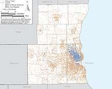 Map showing a large concentration of black residents in the north side of metropolitan Milwaukee.