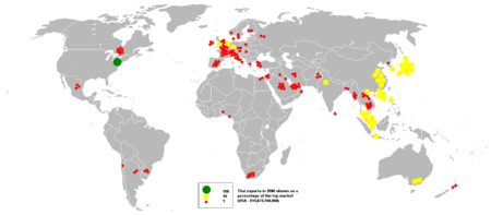 World map, showing Thai exports