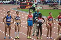Picture of Pavey (second left) lining up at the start of the 5000 metres at the 2012 Summer Olympics in London
