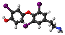 Ball-and-stick model of the 3,3',5-triiodothyronamine molecule