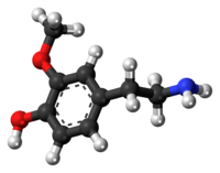 Ball-and-stick model of the 3-methoxytyramine molecule