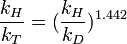 \frac{k_H}{k_T} =  (\frac{k_H}{k_D})^{1.442}