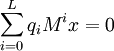 \sum_{i=0}^L q_i M^i x = 0