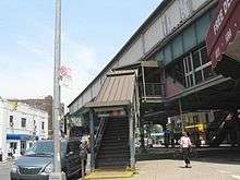 A stairway to the elevated 55th Street subway station is located on 13th Avenue.