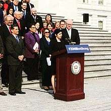 Congressional Democrats celebrating the 6th anniversary of the Affordable Care Act in March 2016 on the steps of the U.S. Capitol.