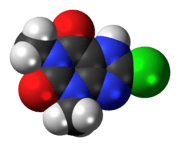 Space-filling model of the 8-chlorotheophylline molecule