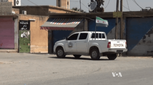 A Toyota Hilux belonging to the Tahrir Brigade, Jaish al-Salam's former main subgroup in the Raqqa Governorate