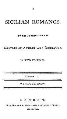 Title page to the 1792 edition of "A Sicilian Romance"