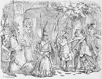 Engraving of a party of mummers 1864
