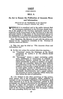A scanned sheet of paper including the text of the first page of the Accurate News and Information Act