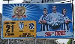 An ad can be seen promoting an association football match that involves Pachuca.