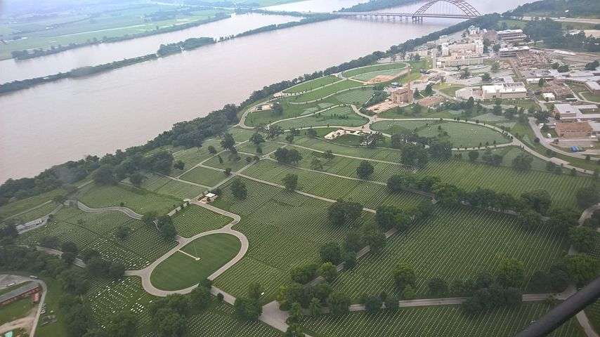 Aerial View of Jefferson Barracks National Cemetery and Jefferson Barracks Bridge