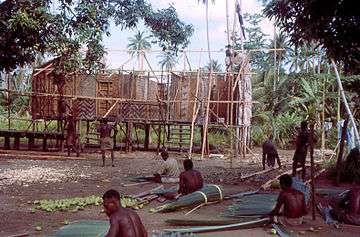 Offices and accommodation for police, at Afore patrol post, being constructed by local indigenous men under the supervision of Australian kiaps in 1964.