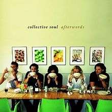 The cover for Afterwords is a photograph of the group sitting at a restaurant.