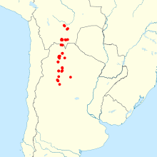 Scattered localities in a narrow strip from northwestern Argentina to south-central Bolivia