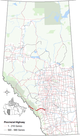 Segments of Highway 1A in Alberta