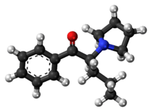 Ball-and-stick model of the alpha-PVP molecule