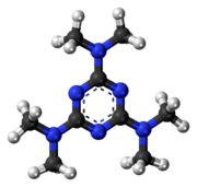 Ball-and-stick model of the altretamine molecule