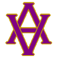 A purple "V" with gold trim is centered on top of a purple "A" with gold trim