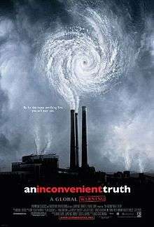 A movie poster displays industrial smoke stacks whose emissions form a hurricane eyewall