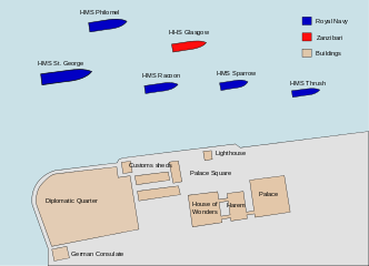 Map of battle ships' positions at 09.00, before battle