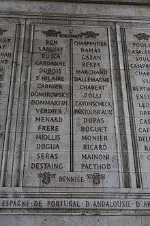 Photo of two stone panels with the names of generals who fought in the French Revolution or under Napoleon.