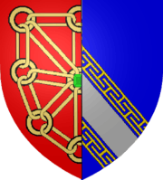 Coat of arms with Navarrese chains-on-red on the left and Champagne diagonal-stripe-on-blue on the right