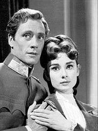 A photograph of Hepburn on the right and Mel Ferrer on the left in the television episode Mayerling