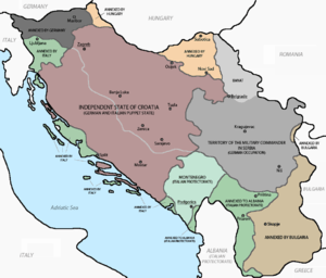 map showing the partition of Yugoslavia, 1941 to 1943