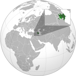 Location of Azerbaijan (green) and Nagorno Karabakh (light green).