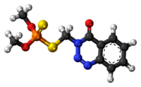 Ball-and-stick model of the azinphos-methyl molecule