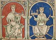 Mid-thirteenth-century depiction of English kings John, and his successor son, Henry III.