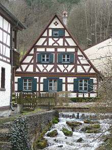 A house with a stream in front.