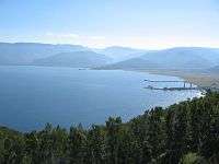 Western end of Lake Baikal with mountains in the distance