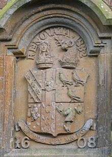 The Legh Keck coat of arms from above the front porch at Bank Hall