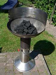 Briquettes placed in a barbecue cooker