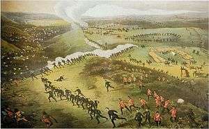 Circa 1885 lithograph of a birds-eye view of the Battle of Cut Knife Hill