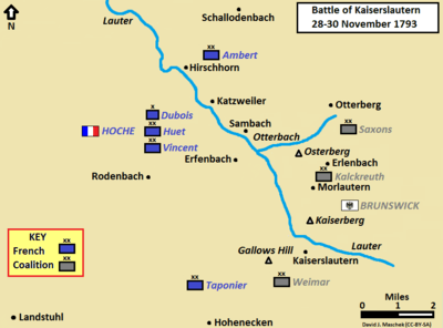 Map shows the Battle of Kaiserslautern on 28–30 November 1793.